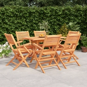 Градински трапезен комплект, 7 части, тиково дърво масив