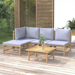 Градински комплект със светлосиви възглавници 5 части бамбук