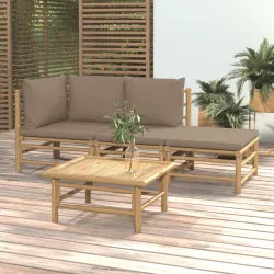 Градински лаундж комплект, 4 части, възглавници таупе, бамбук