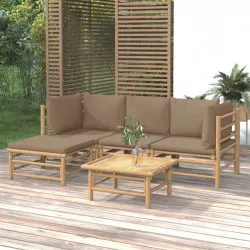 Градински лаундж комплект, 5 части, възглавници таупе, бамбук