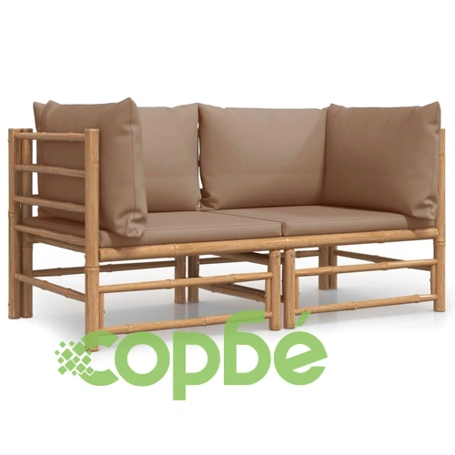 Градински ъглови дивани, 2 бр, с възглавници таупе, бамбук ➤ топ цена ➤ sorbe.bg