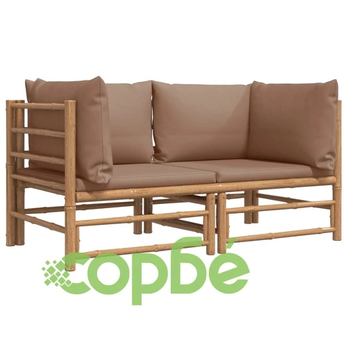 Градински ъглови дивани, 2 бр, с възглавници таупе, бамбук ➤ топ цена ➤ sorbe.bg