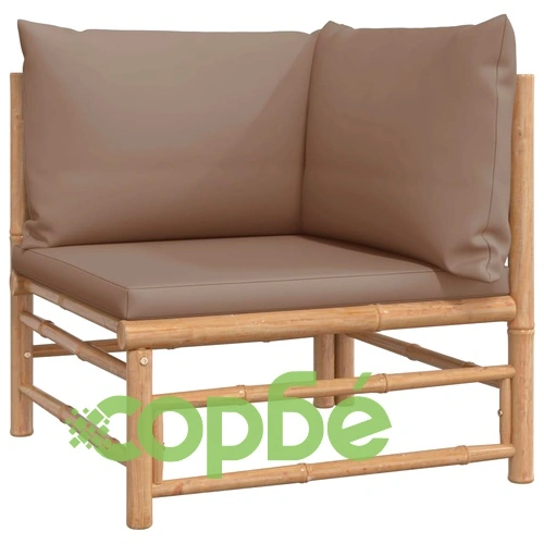 Градински ъглови дивани, 2 бр, с възглавници таупе, бамбук ➤ топ цена ➤ sorbe.bg