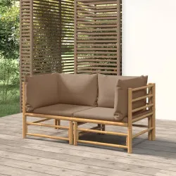 Градински ъглови дивани, 2 бр, с възглавници таупе, бамбук