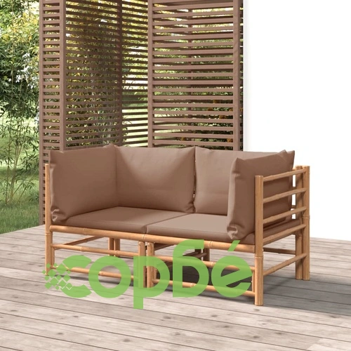 Градински ъглови дивани, 2 бр, с възглавници таупе, бамбук ➤ топ цена ➤ sorbe.bg