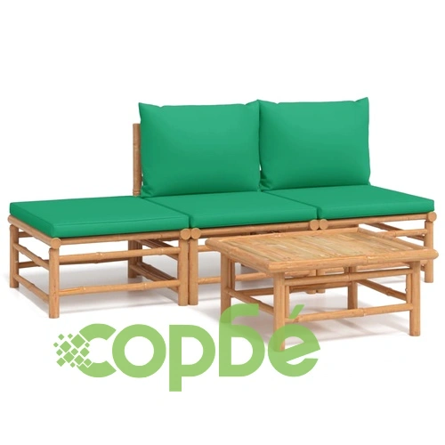 Градински лаундж комплект със зелени възглавници 4 части бамбук ➤ топ цена ➤ sorbe.bg