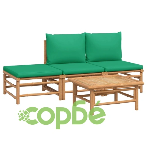 Градински лаундж комплект със зелени възглавници 4 части бамбук ➤ топ цена ➤ sorbe.bg