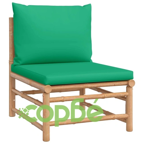 Градински лаундж комплект със зелени възглавници 4 части бамбук ➤ топ цена ➤ sorbe.bg