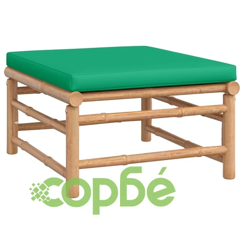 Градински лаундж комплект със зелени възглавници 4 части бамбук ➤ топ цена ➤ sorbe.bg