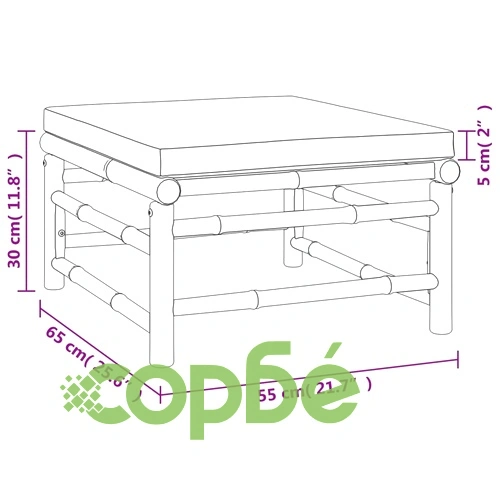 Градински лаундж комплект със зелени възглавници 4 части бамбук ➤ топ цена ➤ sorbe.bg