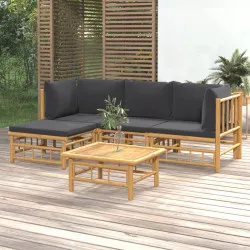 Градински лаундж комплект тъмносиви възглавници 5 части бамбук