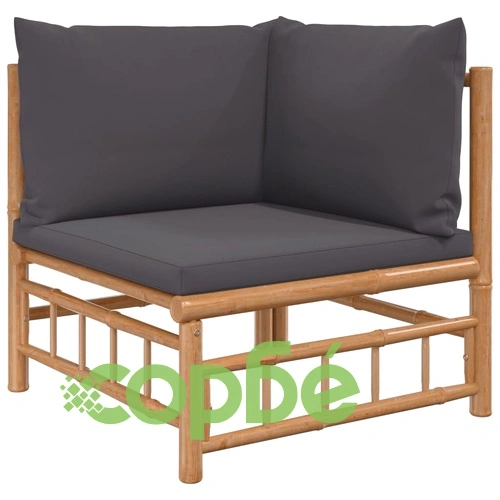 Градински лаундж комплект тъмносиви възглавници 12 части бамбук ➤ топ цена ➤ sorbe.bg