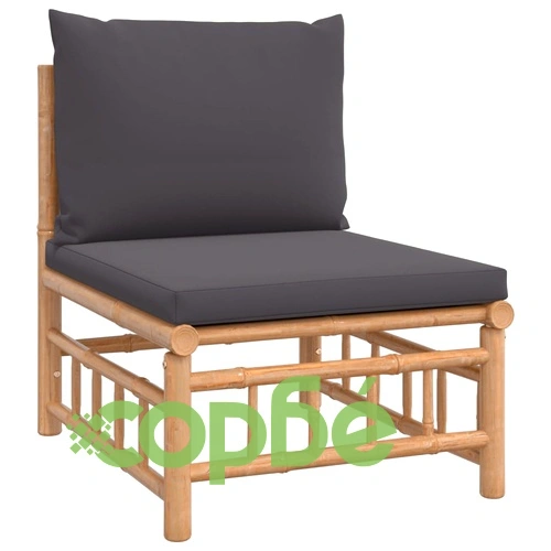 Градински лаундж комплект тъмносиви възглавници 12 части бамбук ➤ топ цена ➤ sorbe.bg