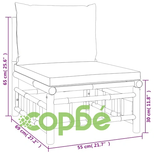 Градински лаундж комплект тъмносиви възглавници 12 части бамбук ➤ топ цена ➤ sorbe.bg