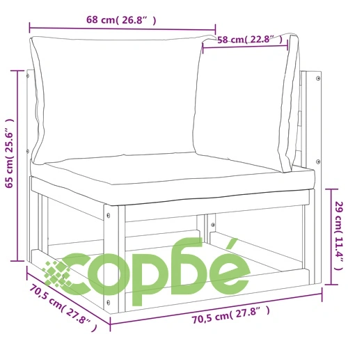 Градински комплект с възглавници таупе, 6 части, дърво масив ➤ топ цена ➤ sorbe.bg
