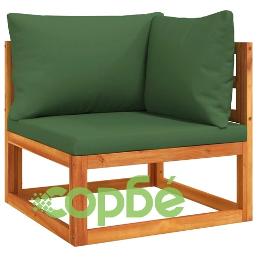 Градински комплект със зелени възглавници, 7 части, дърво масив ➤ топ цена ➤ sorbe.bg