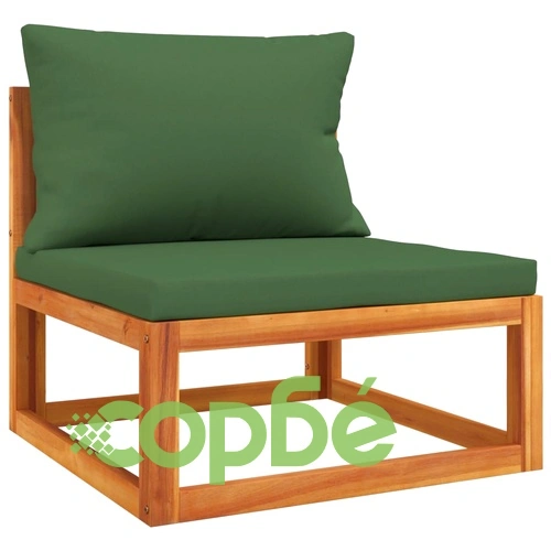 Градински комплект със зелени възглавници, 7 части, дърво масив ➤ топ цена ➤ sorbe.bg