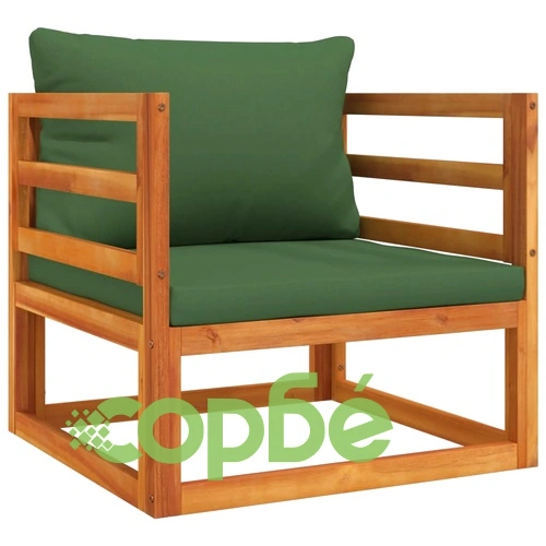 Градински комплект със зелени възглавници, 7 части, дърво масив ➤ топ цена ➤ sorbe.bg