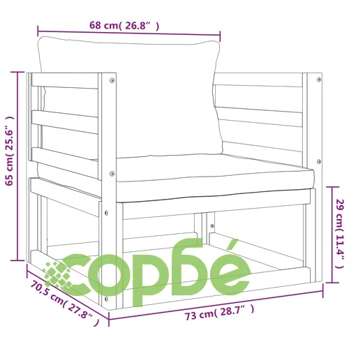 Градински комплект със зелени възглавници, 7 части, дърво масив ➤ топ цена ➤ sorbe.bg