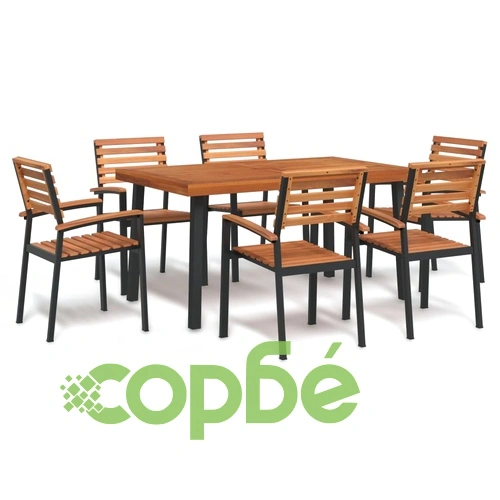 Градински трапезен комплект, 7 части, акация масив и метал ➤ топ цена ➤ sorbe.bg