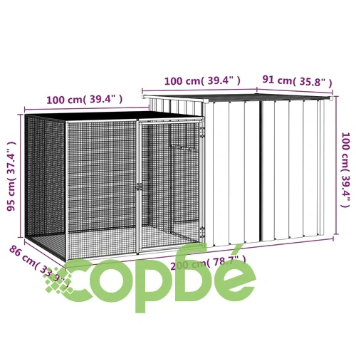 Клетка за зайци, антрацит, 200x91x100 см, поцинкована стомана ➤ топ цена ➤ sorbe.bg