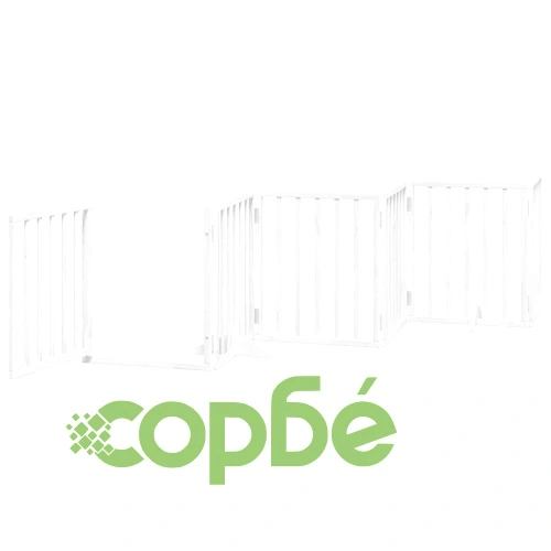 Сгъваема преграда за кучета с врата 9 панела бял 450 см топола ➤ топ цена ➤ sorbe.bg