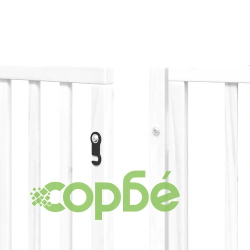 Сгъваема преграда за кучета с врата 9 панела бял 450 см топола ➤ топ цена ➤ sorbe.bg