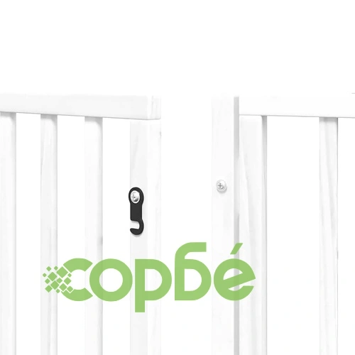 Сгъваема преграда за кучета с врата 9 панела бял 450 см топола ➤ топ цена ➤ sorbe.bg