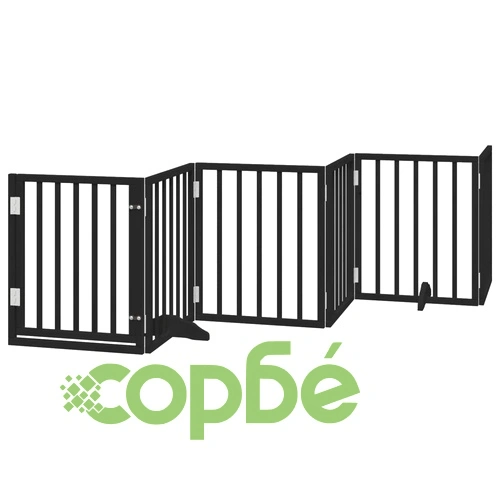 Сгъваема преграда за куче с врата 9 панела черна 450 см топола ➤ топ цена ➤ sorbe.bg