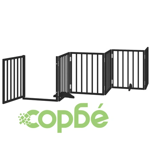 Сгъваема преграда за куче с врата 15 панела черна 750 см топола ➤ топ цена ➤ sorbe.bg