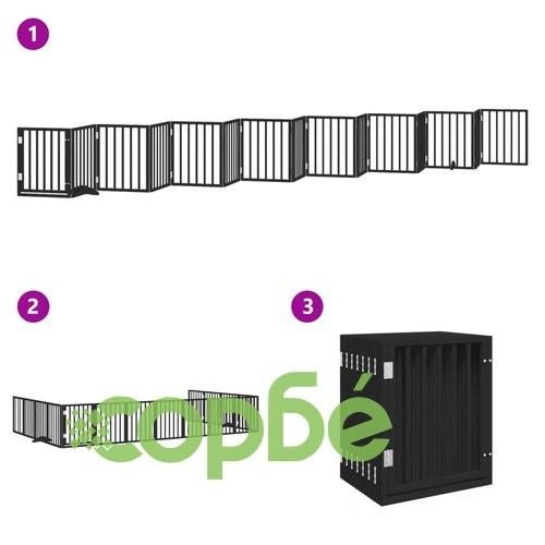 Сгъваема преграда за куче с врата 15 панела черна 750 см топола ➤ топ цена ➤ sorbe.bg