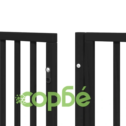 Сгъваема преграда за куче с врата 15 панела черна 750 см топола ➤ топ цена ➤ sorbe.bg