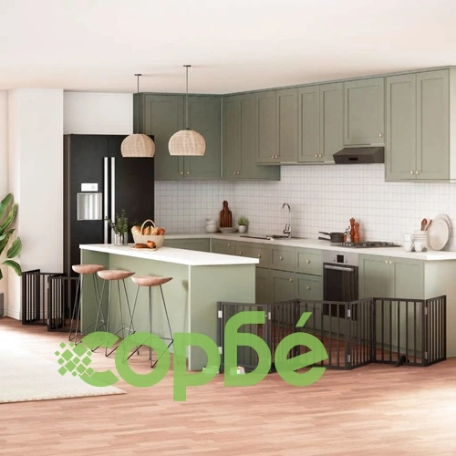 Сгъваема преграда за куче с врата 15 панела черна 750 см топола ➤ топ цена ➤ sorbe.bg