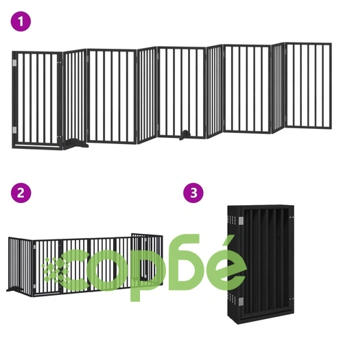 Сгъваема преграда за куче с врата 9 панела черна 450 см топола ➤ топ цена ➤ sorbe.bg