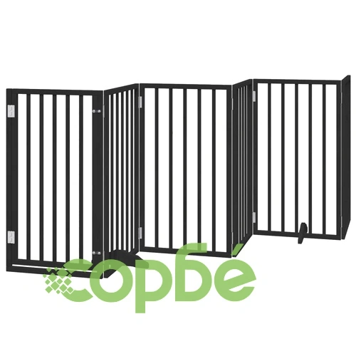 Сгъваема преграда за куче с врата 15 панела черна 750 см топола ➤ топ цена ➤ sorbe.bg