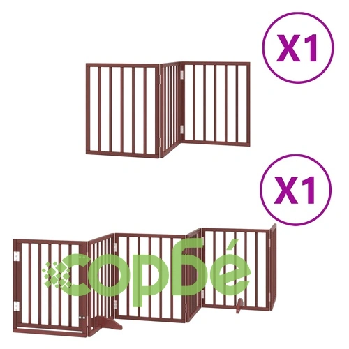 Сгъваема преграда за куче с врата 9 панела кафява 450 см топола ➤ топ цена ➤ sorbe.bg