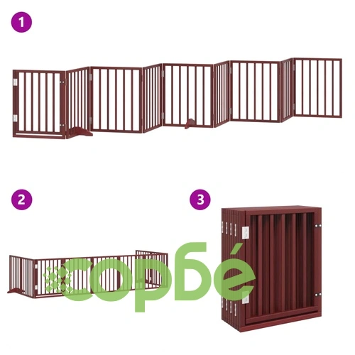 Сгъваема преграда за куче с врата 9 панела кафява 450 см топола ➤ топ цена ➤ sorbe.bg