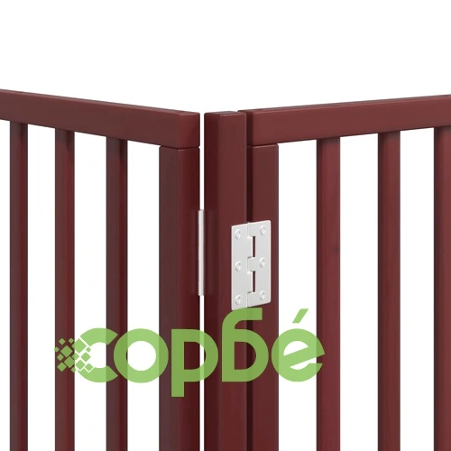 Сгъваема преграда за куче с врата 9 панела кафява 450 см топола ➤ топ цена ➤ sorbe.bg