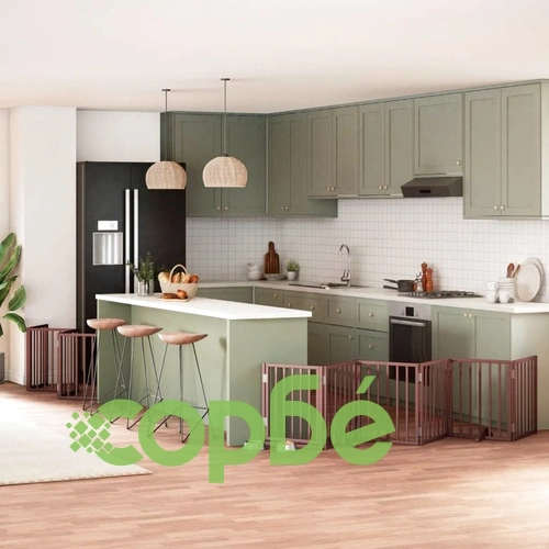 Сгъваема преграда за куче с врата 15 панела кафяв 750 см топола ➤ топ цена ➤ sorbe.bg