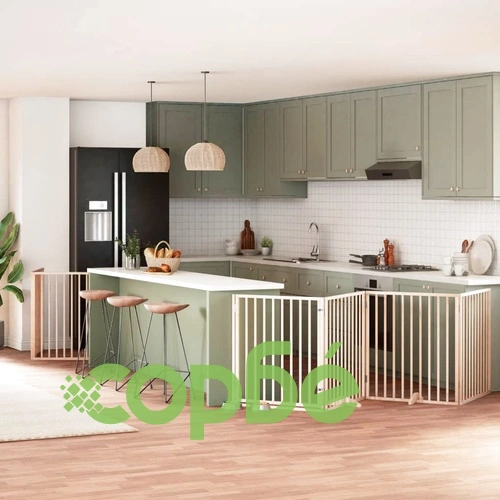 Сгъваема преграда за кучета с врата 6 панела 480 см топола ➤ топ цена ➤ sorbe.bg