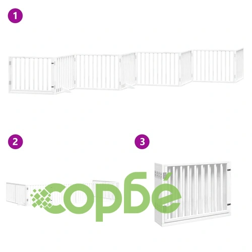 Сгъваема преграда за кучета с врата 8 панела бял 640 см топола ➤ топ цена ➤ sorbe.bg