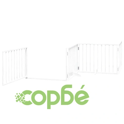 Сгъваема преграда за кучета с врата 10 панела бял 800 см топола ➤ топ цена ➤ sorbe.bg