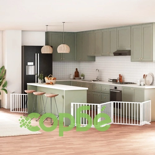 Сгъваема преграда за кучета с врата 10 панела бял 800 см топола ➤ топ цена ➤ sorbe.bg