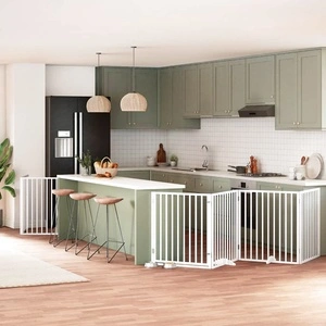 Сгъваема преграда за кучета с врата 6 панела бял 480 см топола