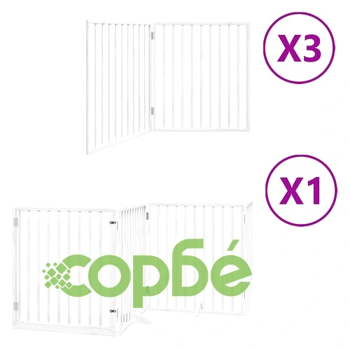 Сгъваема преграда за кучета с врата 10 панела бял 800 см топола ➤ топ цена ➤ sorbe.bg