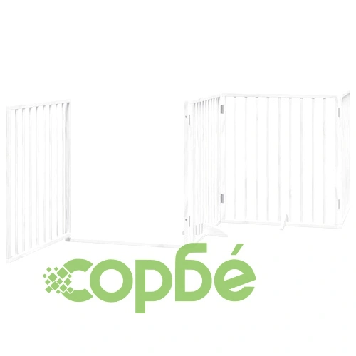 Сгъваема преграда за кучета с врата 10 панела бял 800 см топола ➤ топ цена ➤ sorbe.bg