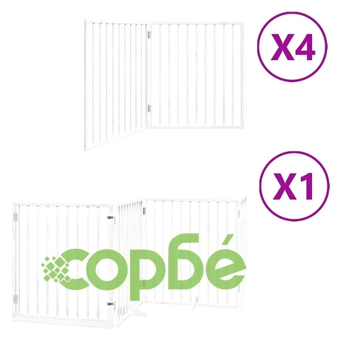 Сгъваема преграда за кучета с врата 12 панела бял 960 см топола ➤ топ цена ➤ sorbe.bg