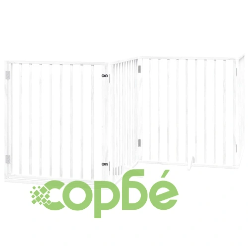 Сгъваема преграда за кучета с врата 12 панела бял 960 см топола ➤ топ цена ➤ sorbe.bg