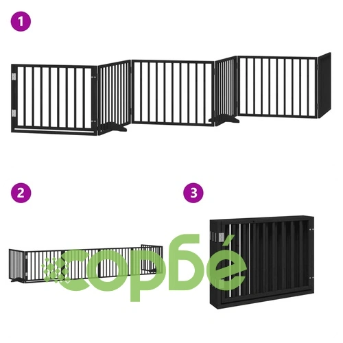 Сгъваема преграда за куче с врата 6 панела черна 480 см топола ➤ топ цена ➤ sorbe.bg