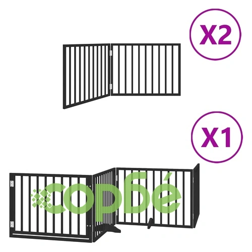Сгъваема преграда за куче с врата 8 панела черна 640 см топола ➤ топ цена ➤ sorbe.bg